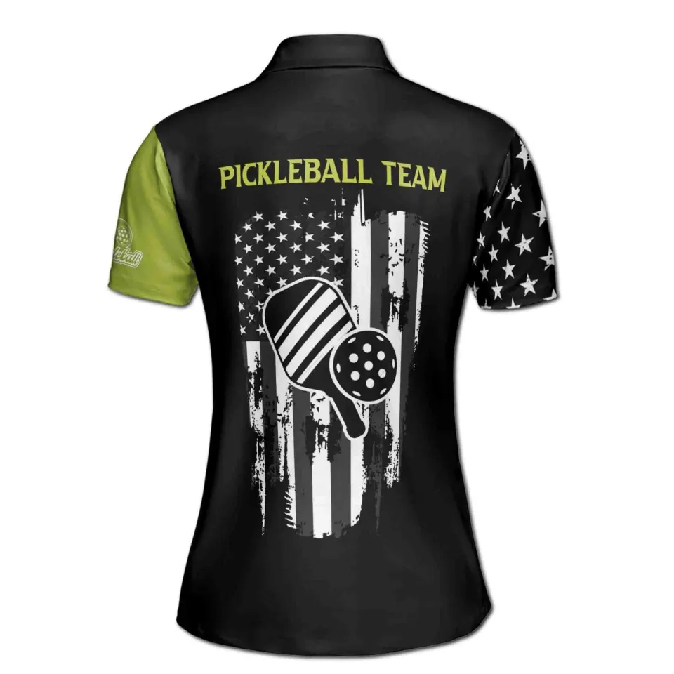 Women's Patriotic Polo Shirt for Pickleball, Customized USA Flag Design