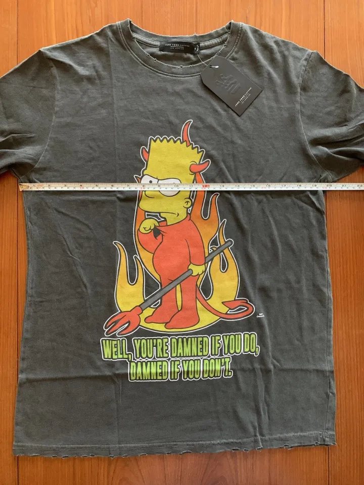Junk Food Clothing The Simpsons Mens T-Shirt Medium Grey Bart Devil Retro