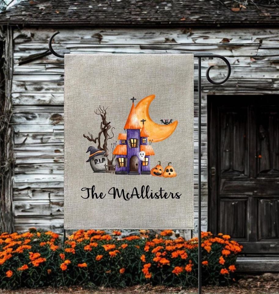 Personalized Halloween Garden Flag: Witch Boots, Custom Family Name