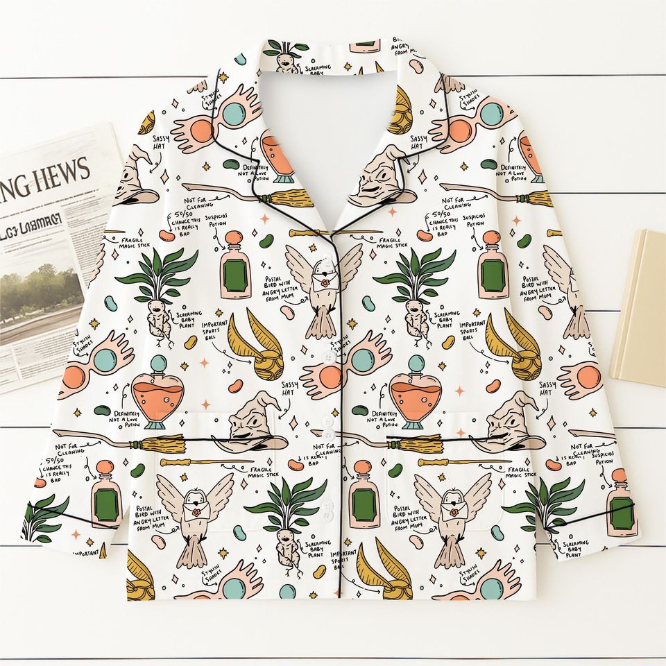 Halloween HP Movie Pajama Set, Wizard Movie Nightwear, Magic Kingdom Sleepwear for Witch Fans