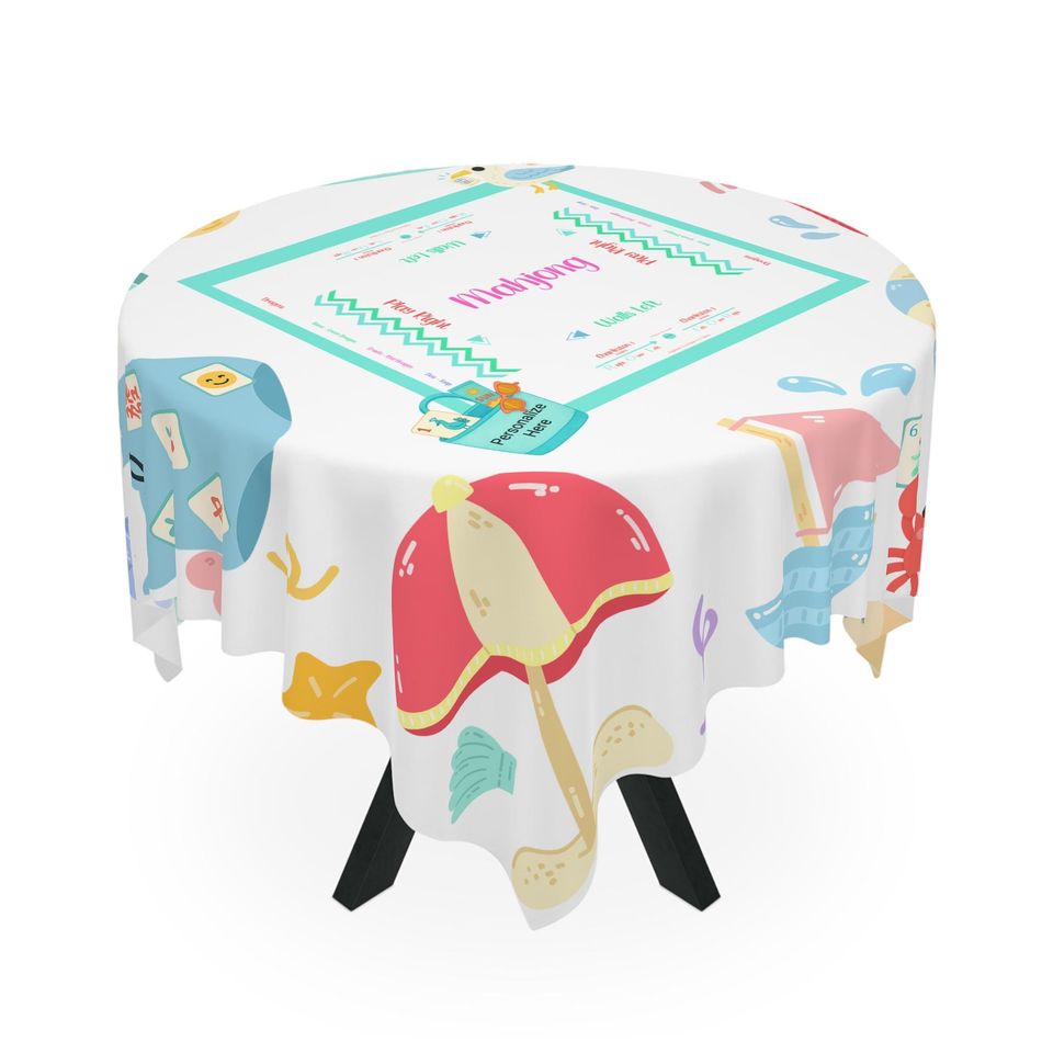 Mahjong Tablecloth. Bright Beach Theme Mahjong Decor.  Personalized Mahjong Gift