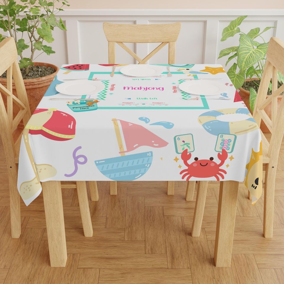 Mahjong Tablecloth. Bright Beach Theme Mahjong Decor.  Personalized Mahjong Gift