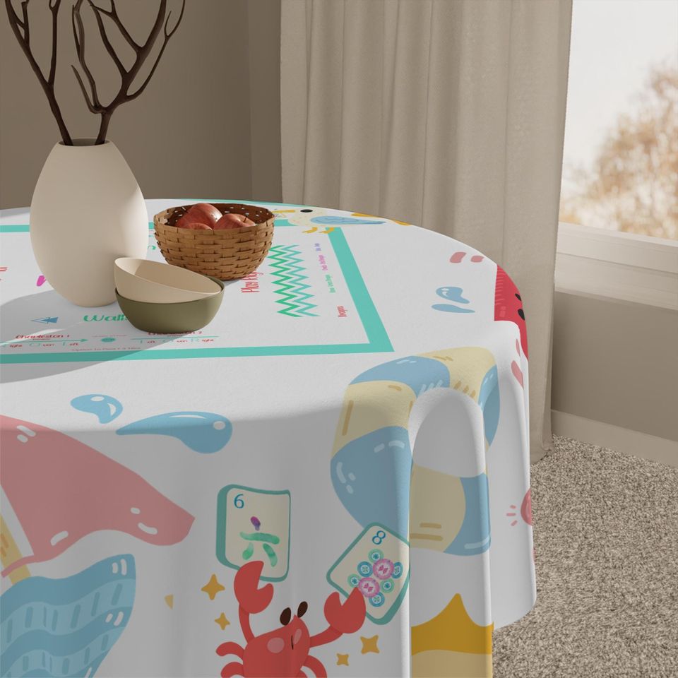 Mahjong Tablecloth. Bright Beach Theme Mahjong Decor.  Personalized Mahjong Gift