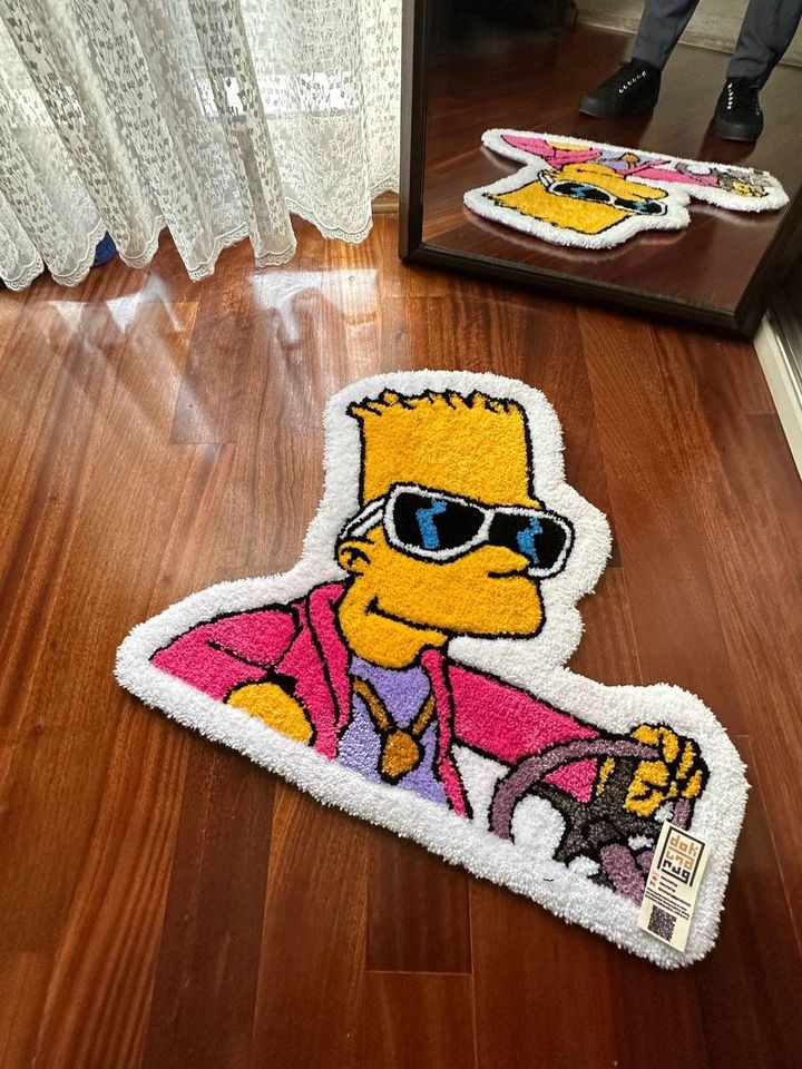 Bart Simpson Rug, Simpsons Tufted Rug, Cartoon Character Rug, Handmade Bedroom Decor, Gift