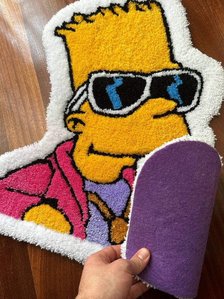 Bart Simpson Rug, Simpsons Tufted Rug, Cartoon Character Rug, Handmade Bedroom Decor, Gift