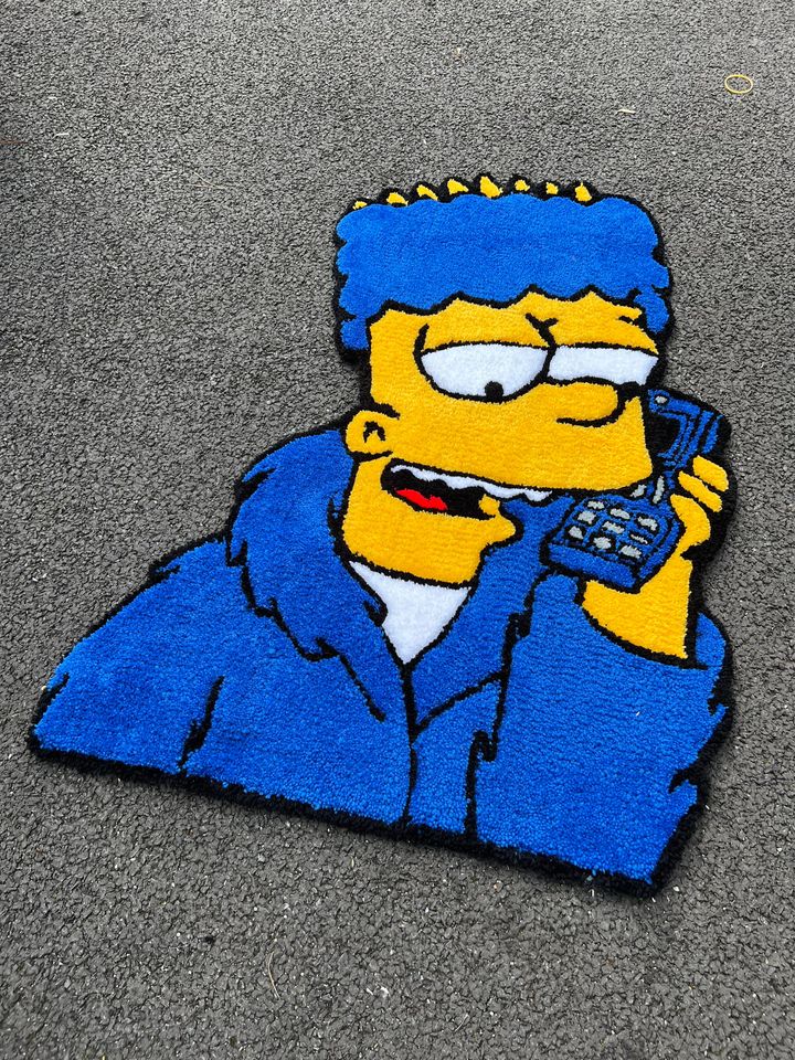Blue Cartoon Character Rug  Fun Simpsons Inspired Rug for Living Room or Kids' Room