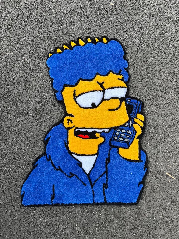 Blue Cartoon Character Rug  Fun Simpsons Inspired Rug for Living Room or Kids' Room