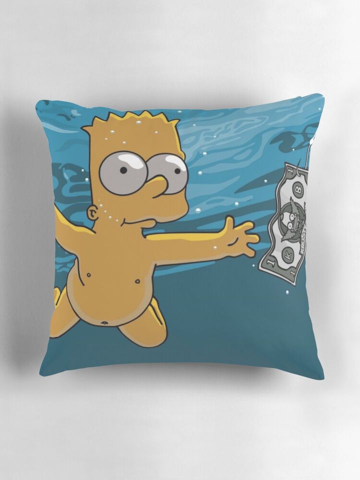 Bart Simpson Chasing Money Nirvana Cover Album Cover Pillow, Gift for Fan