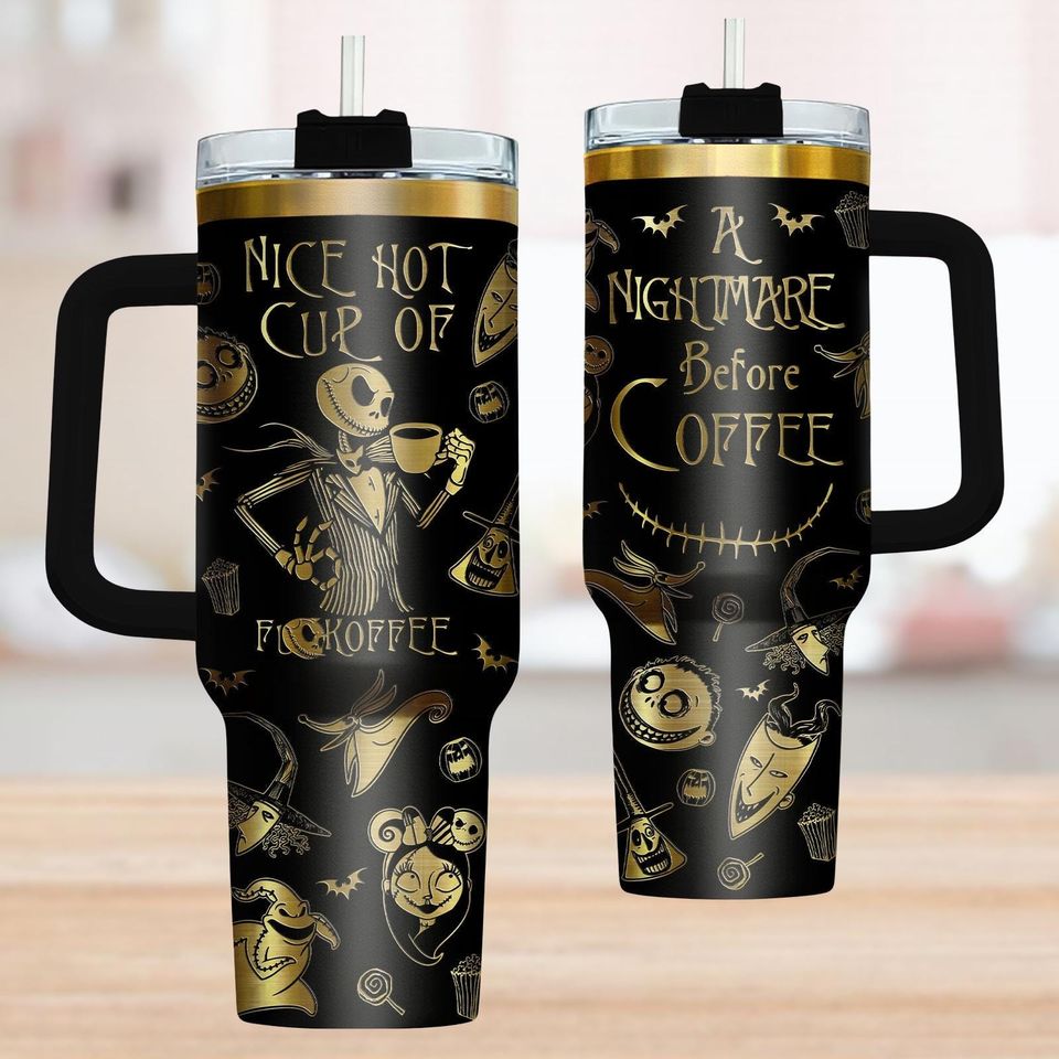 Jack Skellington Engrave Tumbler 40Oz, Nightmare Before Coffee Cup