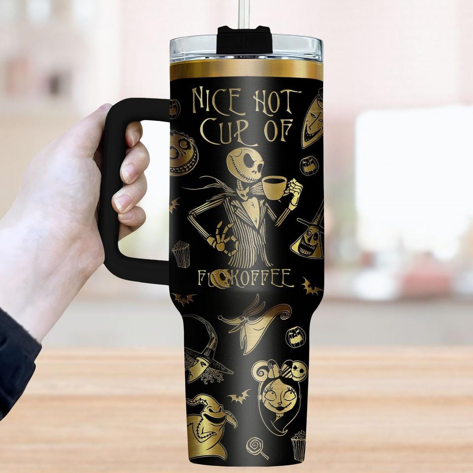 Jack Skellington Engrave Tumbler 40Oz, Nightmare Before Coffee Cup