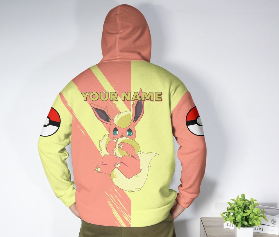 Flareon Hoodie- Custom Name Anime Gift - Cute Fire Fox Pullover