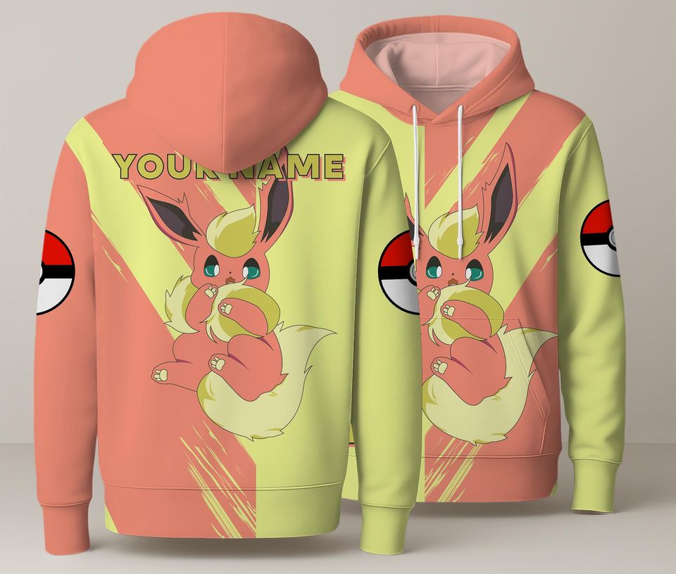 Flareon Hoodie- Custom Name Anime Gift - Cute Fire Fox Pullover