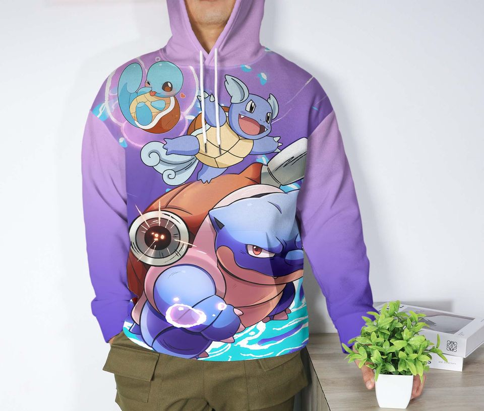 Blastoise Hoodie, Squirtle Anime Hoodie, Water Type Pullover, Kawaii Funny Shirt, Blastoise Gift