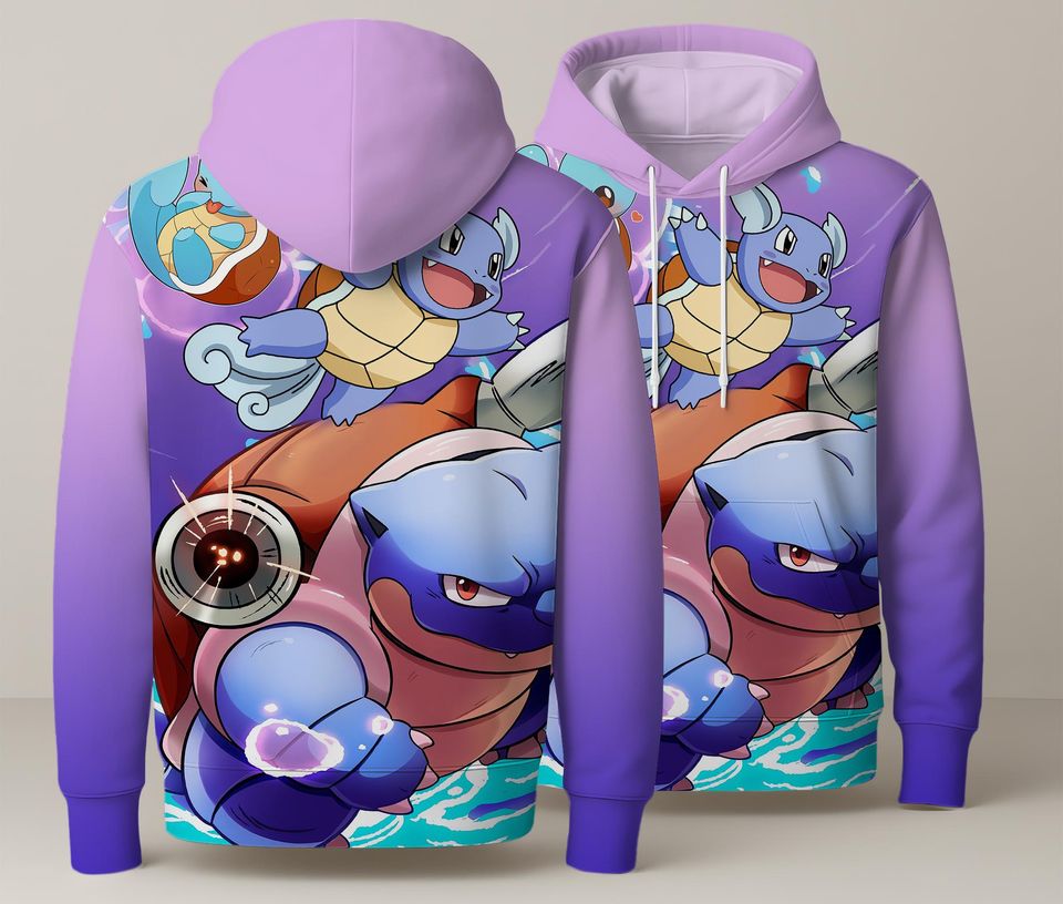 Blastoise Hoodie, Squirtle Anime Hoodie, Water Type Pullover, Kawaii Funny Shirt, Blastoise Gift