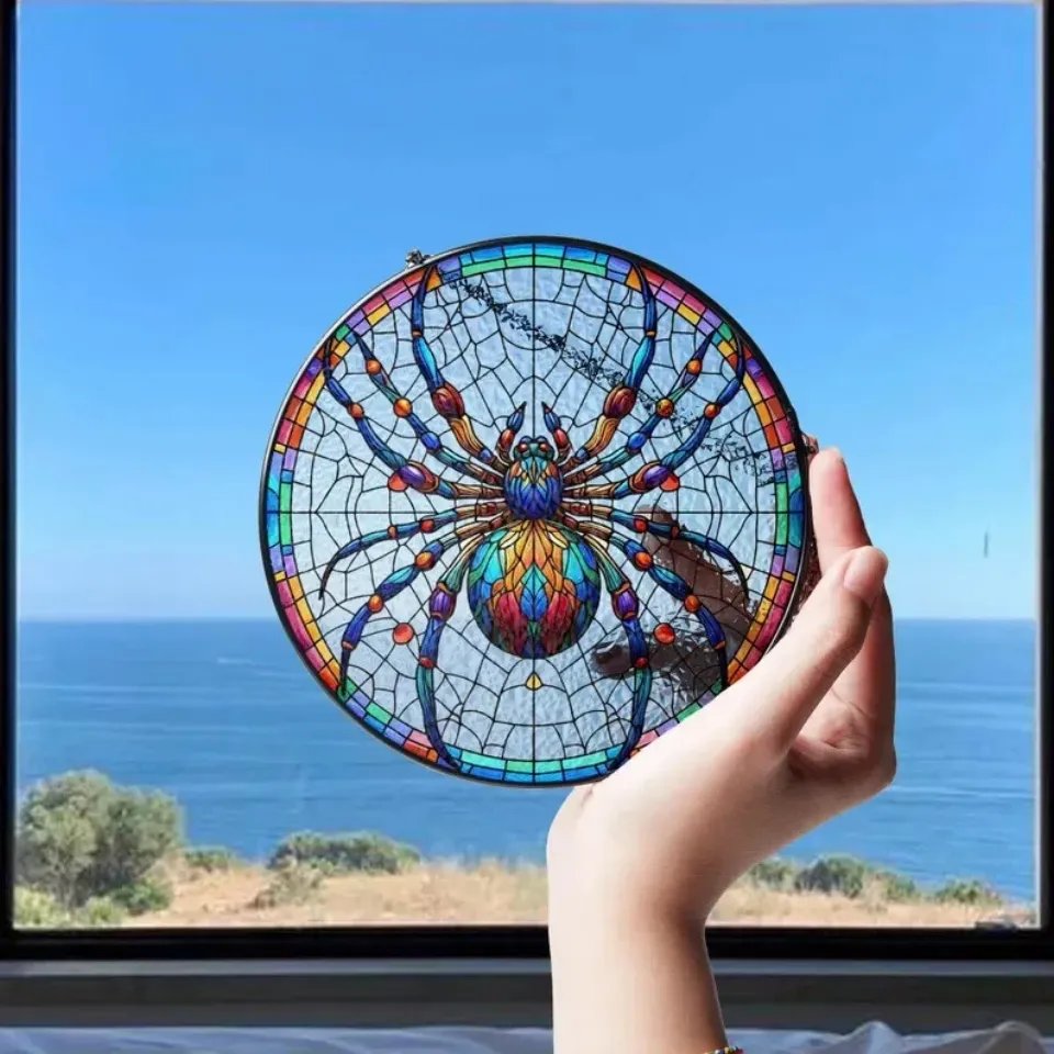 Halloween Spider Stained Glass Suncatcher Window Hanging Decor