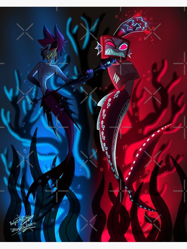 Hazbin Hotel Merm Alastor and Vox Stayed Gone Poster Wall Art Print