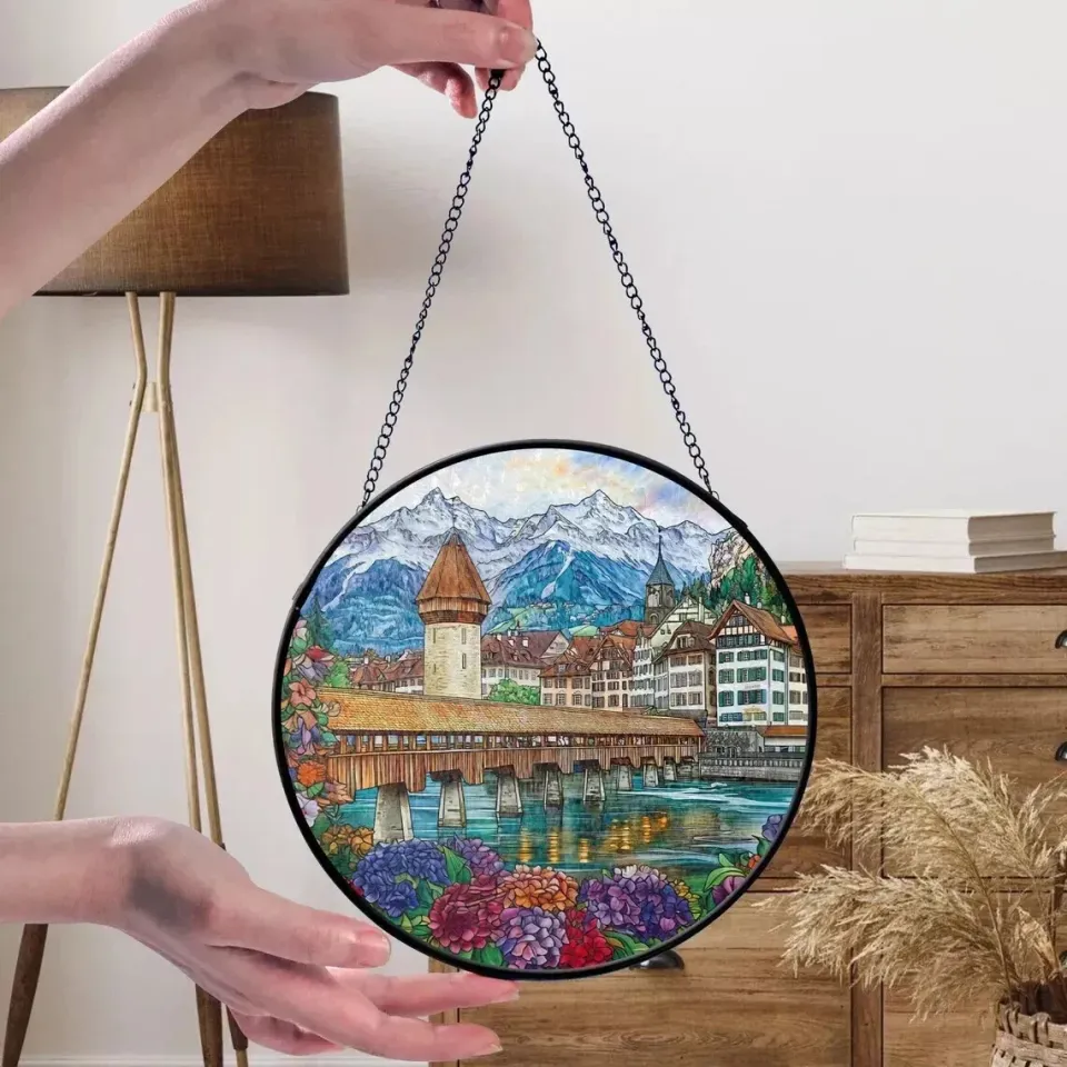 Lucerne, Switzerland Stained Glass Suncatcher, Window Hanging Decor