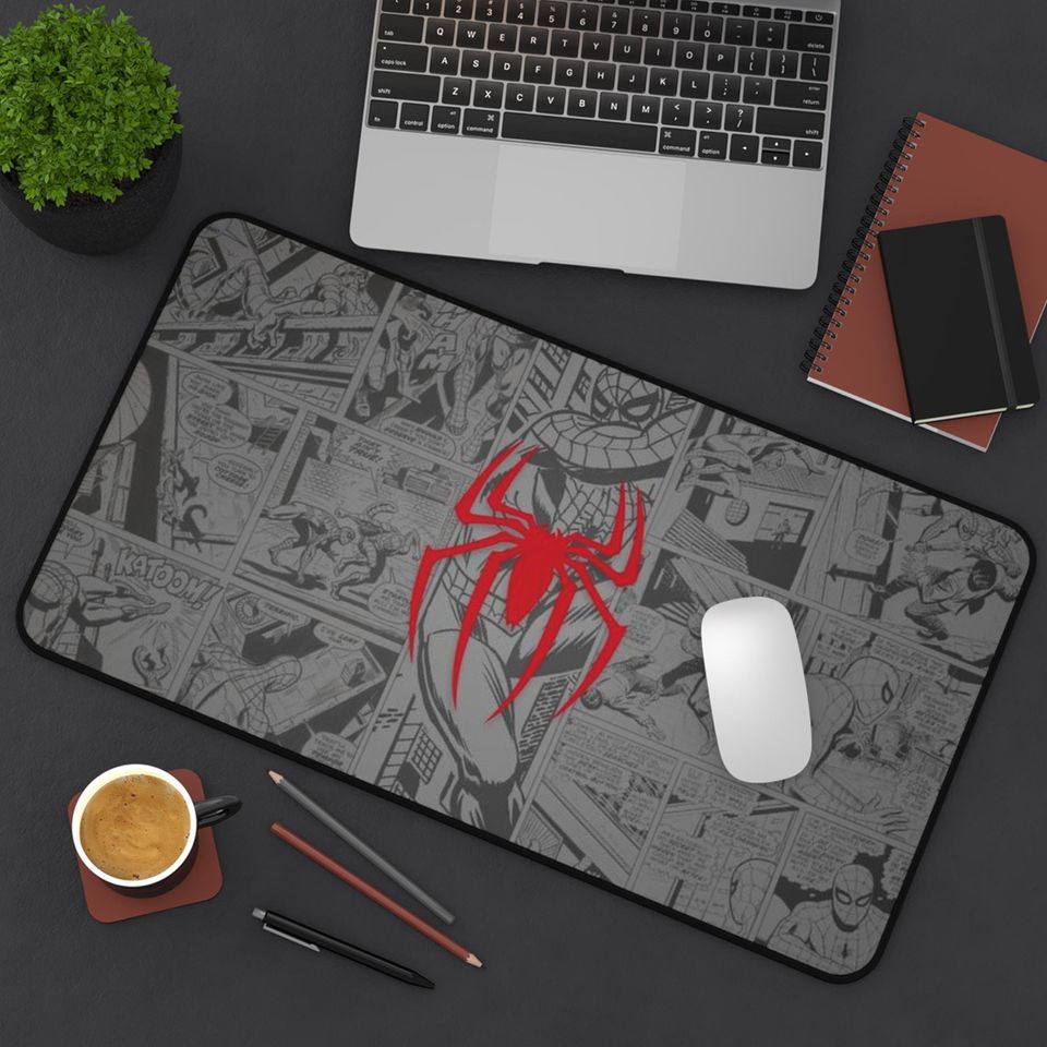 Spiderman Comic Gaming Mousepad Desk Mat, Non-Slip Base, Large Mousepad, High Performance, Office Decor, Desk Accessory