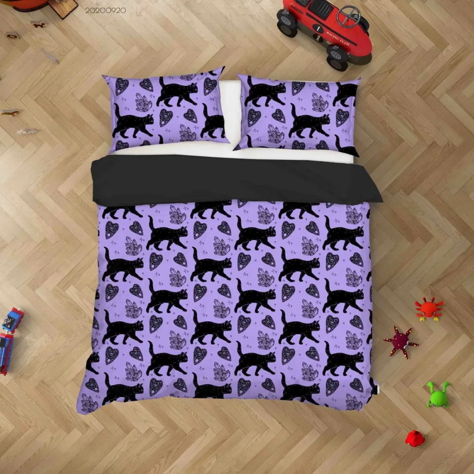 3D Halloween Cat Pattern Quilt Cover Set with Pillowcases