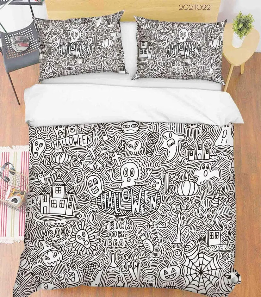 3D Halloween Doodle Quilt Cover Set Bedding Set