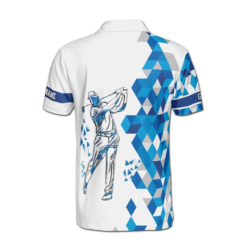Custom Name Blue Diamond Pattern Golfer Men's Polo Shirt, Golfer Gift