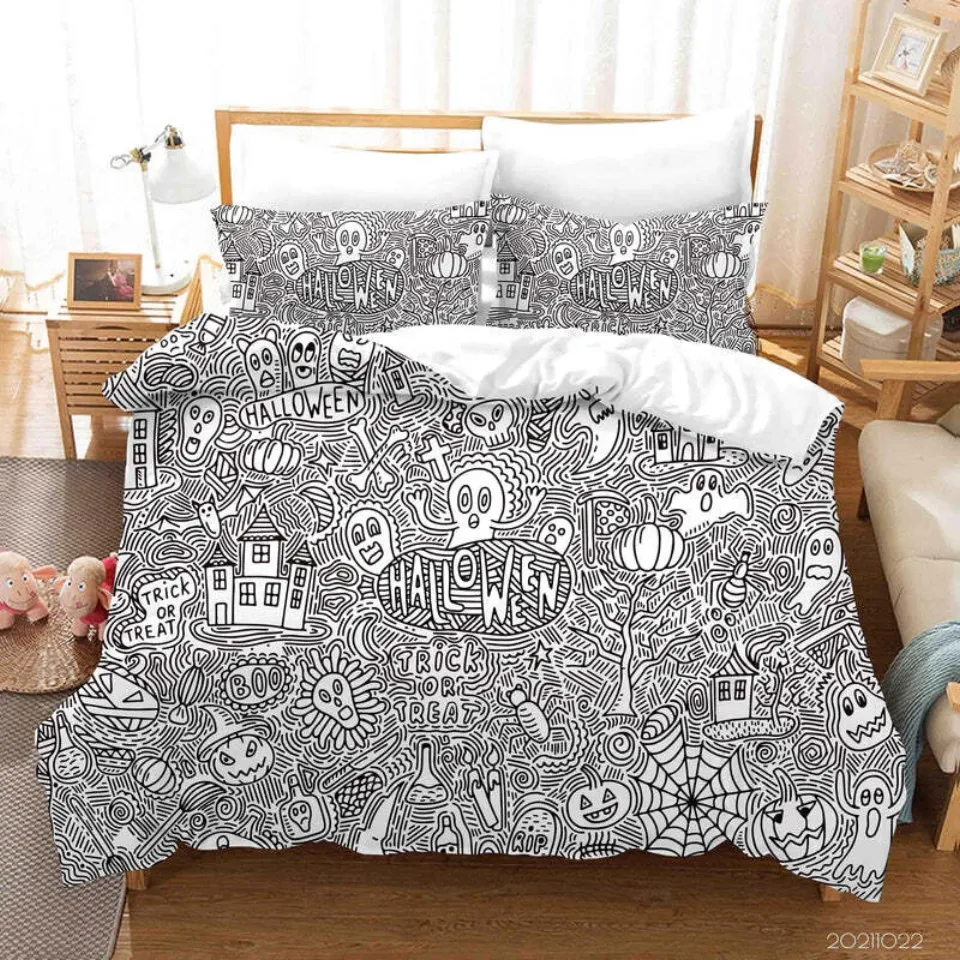 3D Halloween Doodle Quilt Cover Set Bedding Set