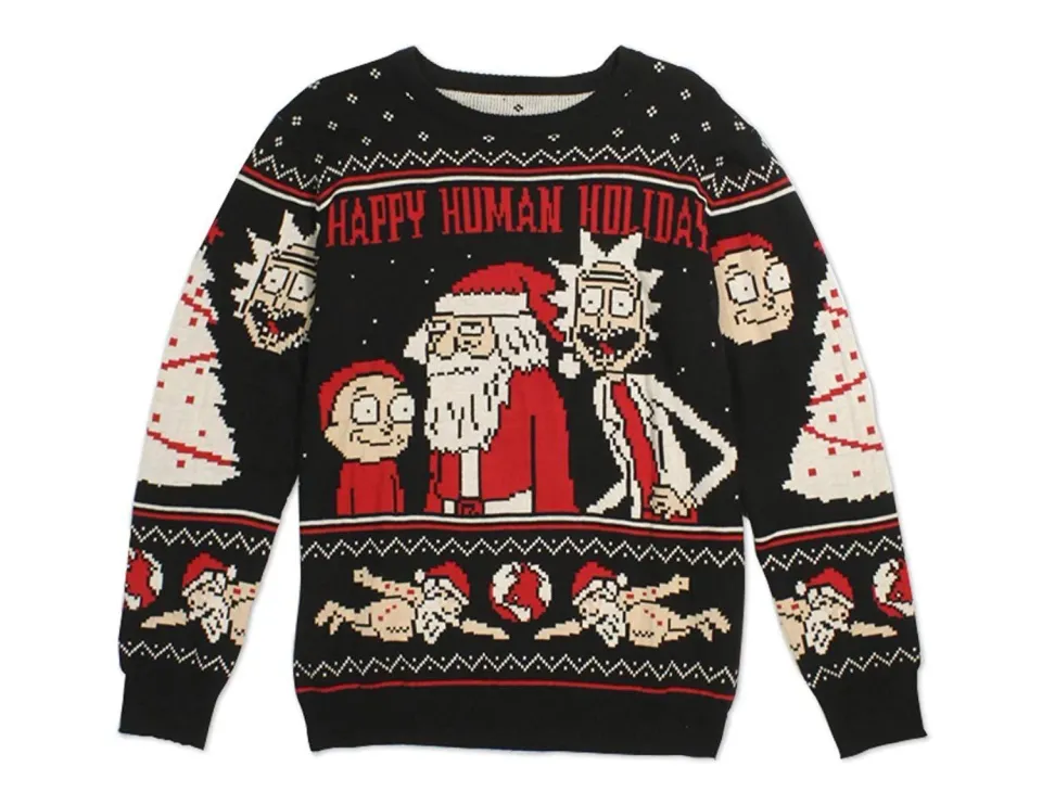 Rick and Rickandmorty Happy Human Holiday Ugly Christmas Sweater