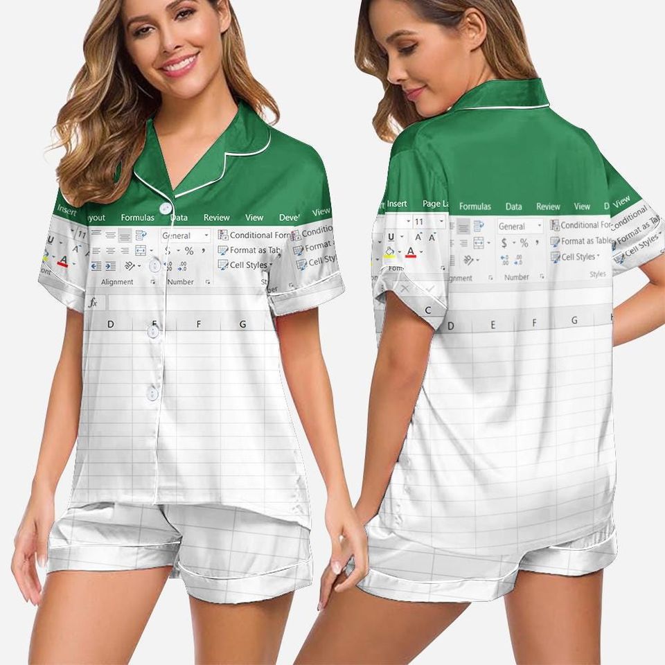 Funny Excel Pajamas Set, Funny Microsoft Excel Pajamas Set 2025, Microsoft Excel Pajamas Set, Excel Funny Work Button Up Pajamas Set, Excel.