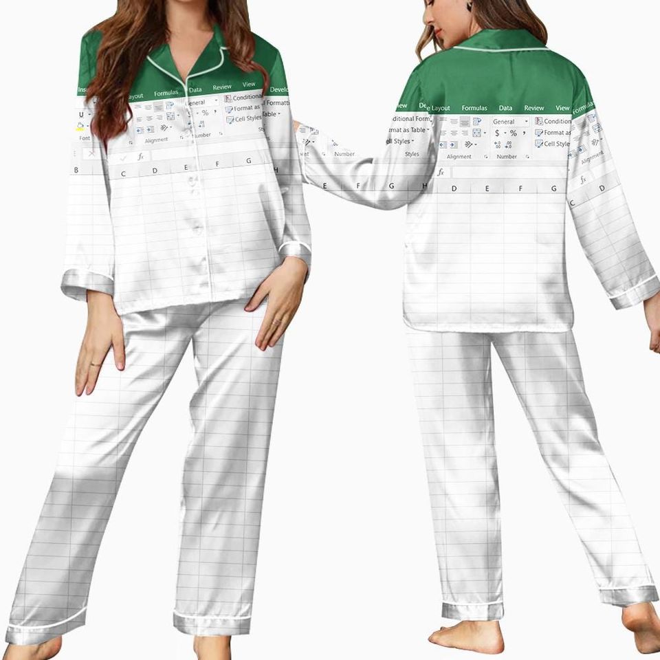 Funny Excel Pajamas Set, Funny Microsoft Excel Pajamas Set 2025, Microsoft Excel Pajamas Set, Excel Funny Work Button Up Pajamas Set, Excel.