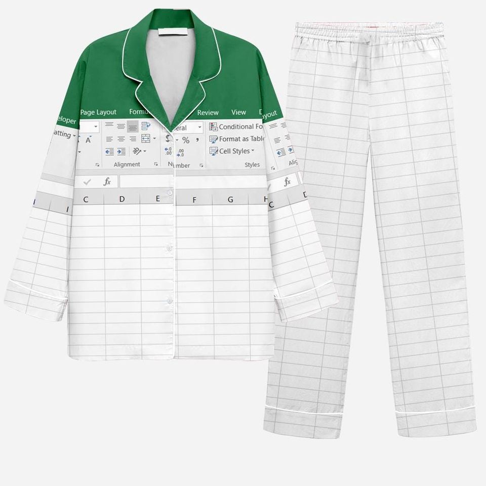 Funny Excel Pajamas Set, Funny Microsoft Excel Pajamas Set 2025, Microsoft Excel Pajamas Set, Excel Funny Work Button Up Pajamas Set, Excel.