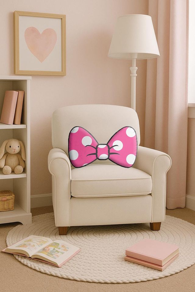 Pink Mouse Dot Bow Shaped Pillow