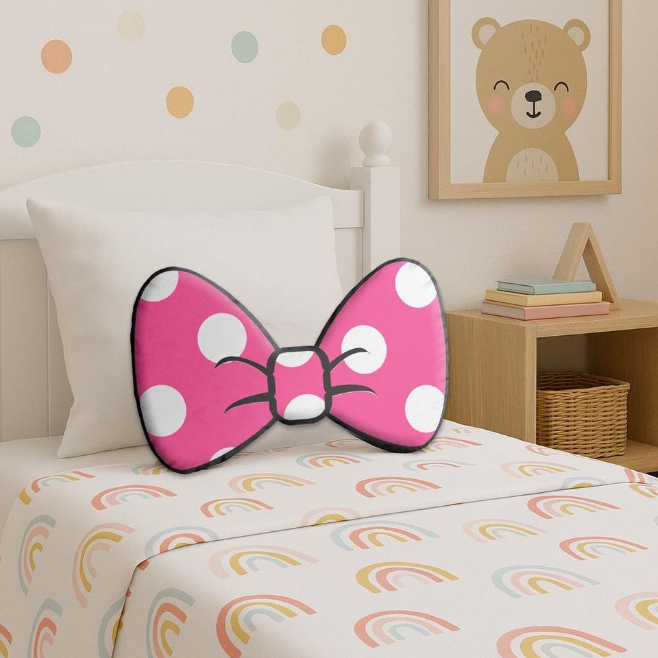 Pink Mouse Dot Bow Shaped Pillow
