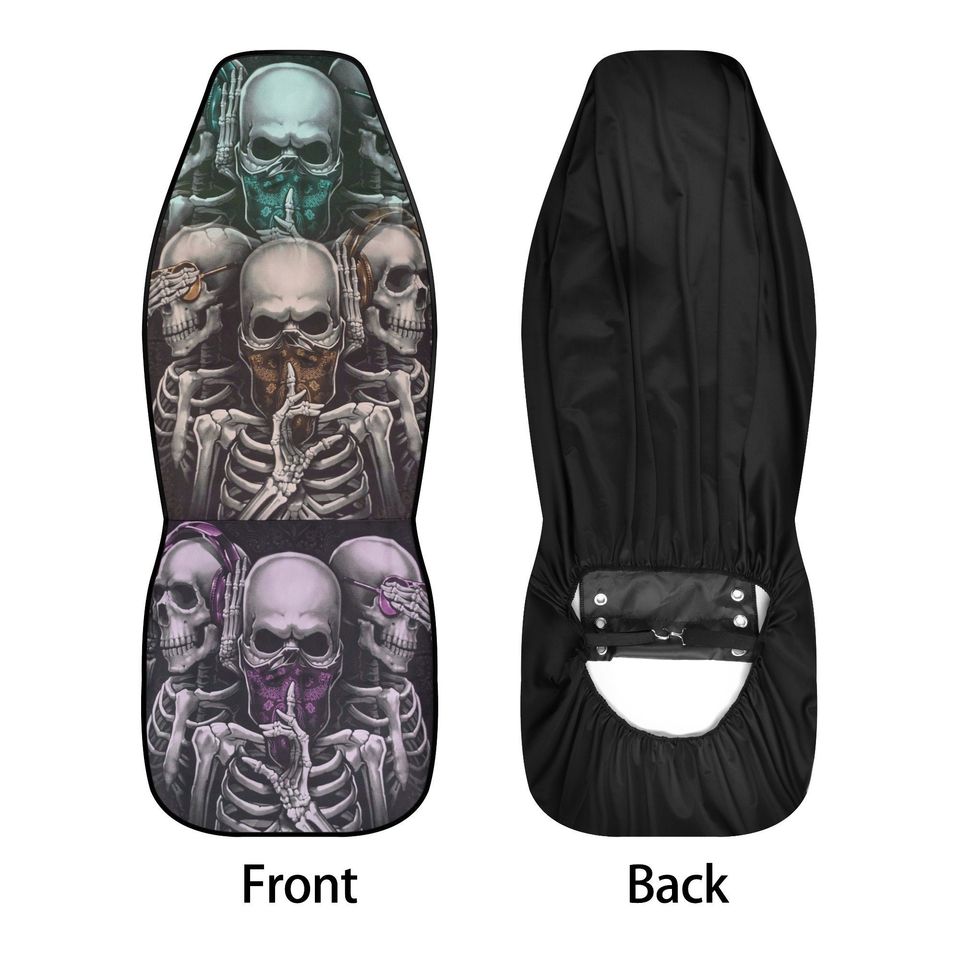 No see no hear no speak Skull Seat Cover rug mat for car, skull car seat cover mat, Halloween skull evil car seat cover skull mat for car