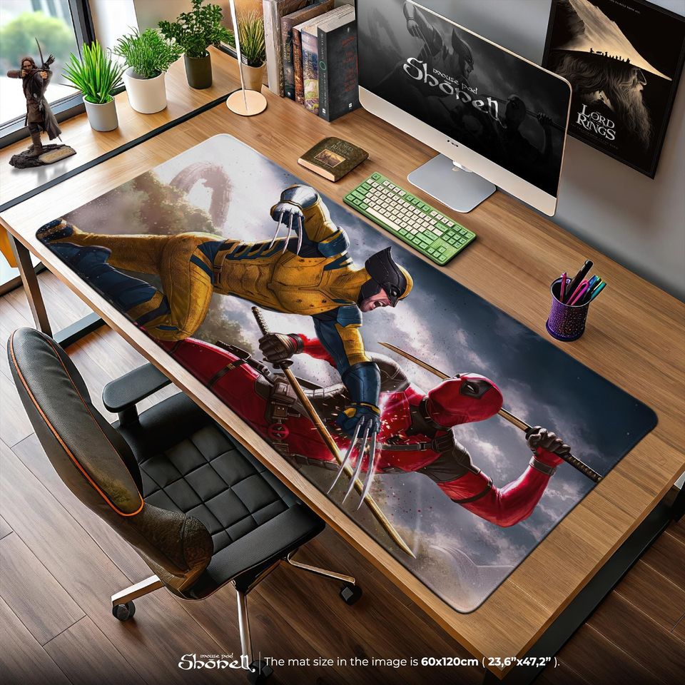 Wolverine vs Deadpool Mouse Pad  Epic Marvel Fight Scene with Claws & Katanas, Superhero Gaming Desk Mat, Comic Gift