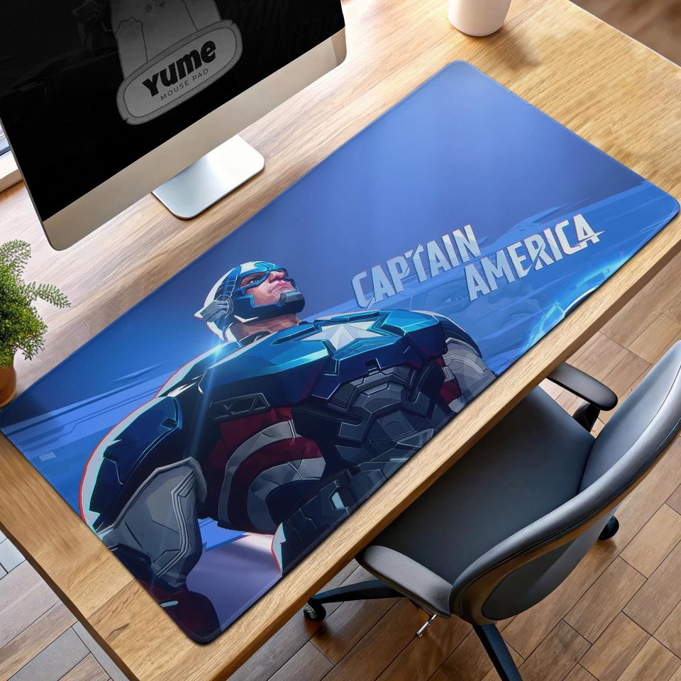 Captain America Desk Mat - Marvel Mouse Pad, Super Soldier Shield, Avengers Gift