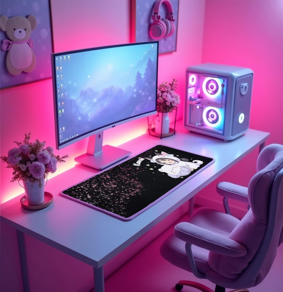 Kawaii LED Gaming Mouse Pad: RGB Anime Desk Decor