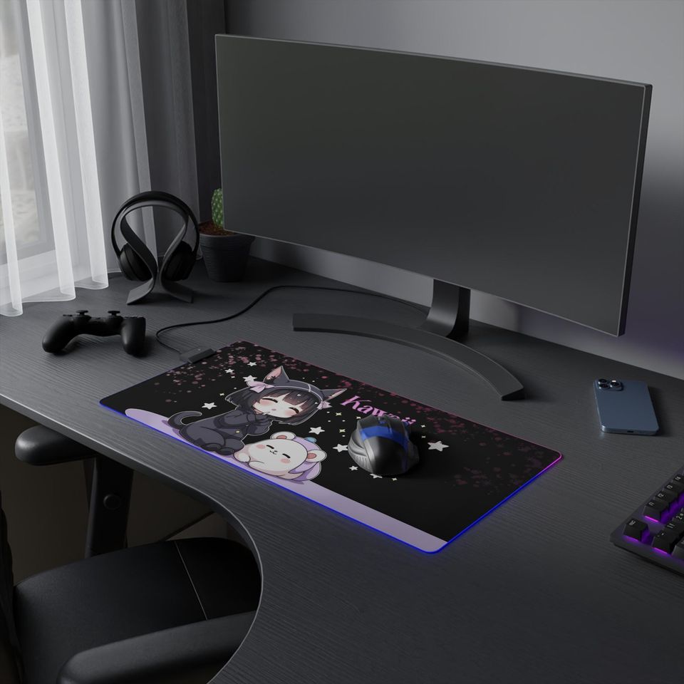 Kawaii LED Gaming Mouse Pad: RGB Anime Desk Decor