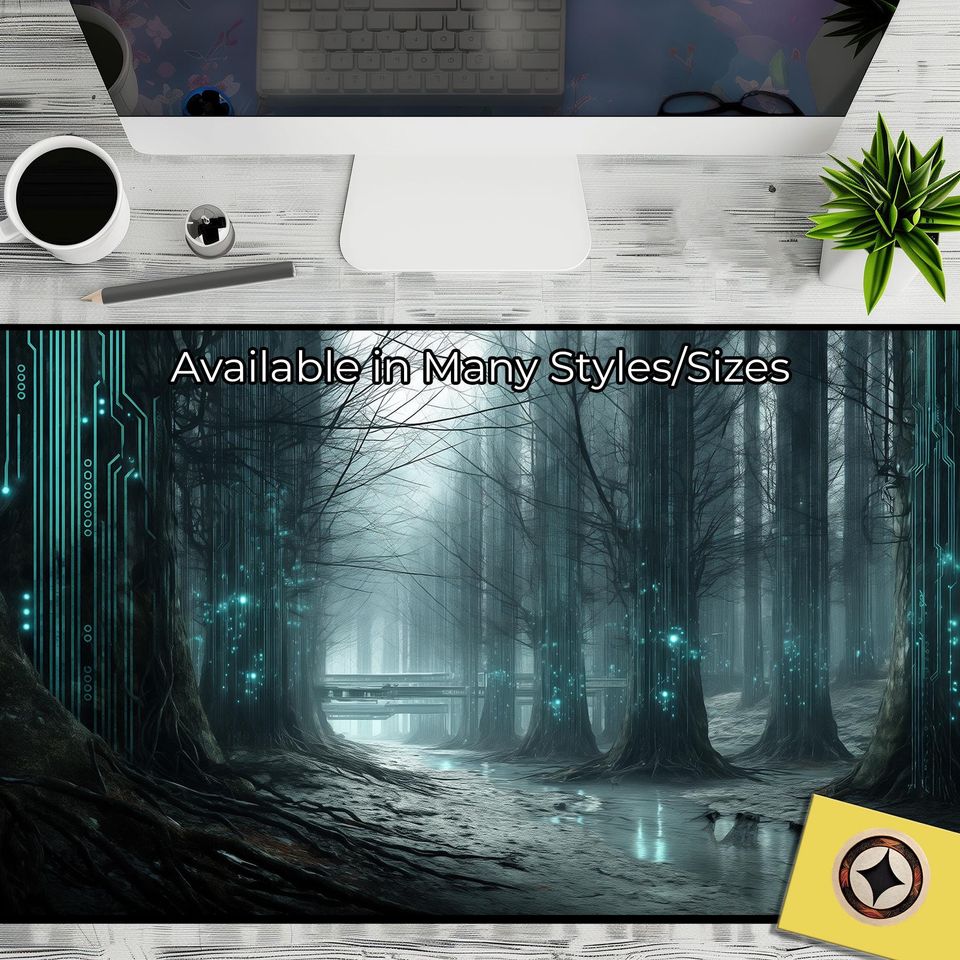 Cybernetic Enchanted Forest TCG Playmat Desk Pad Extended Mouse Pad Gaming Desk Mat Table Decor