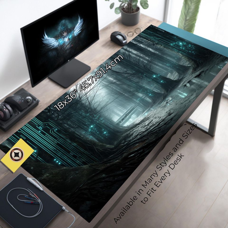 Cybernetic Enchanted Forest TCG Playmat Desk Pad Extended Mouse Pad Gaming Desk Mat Table Decor