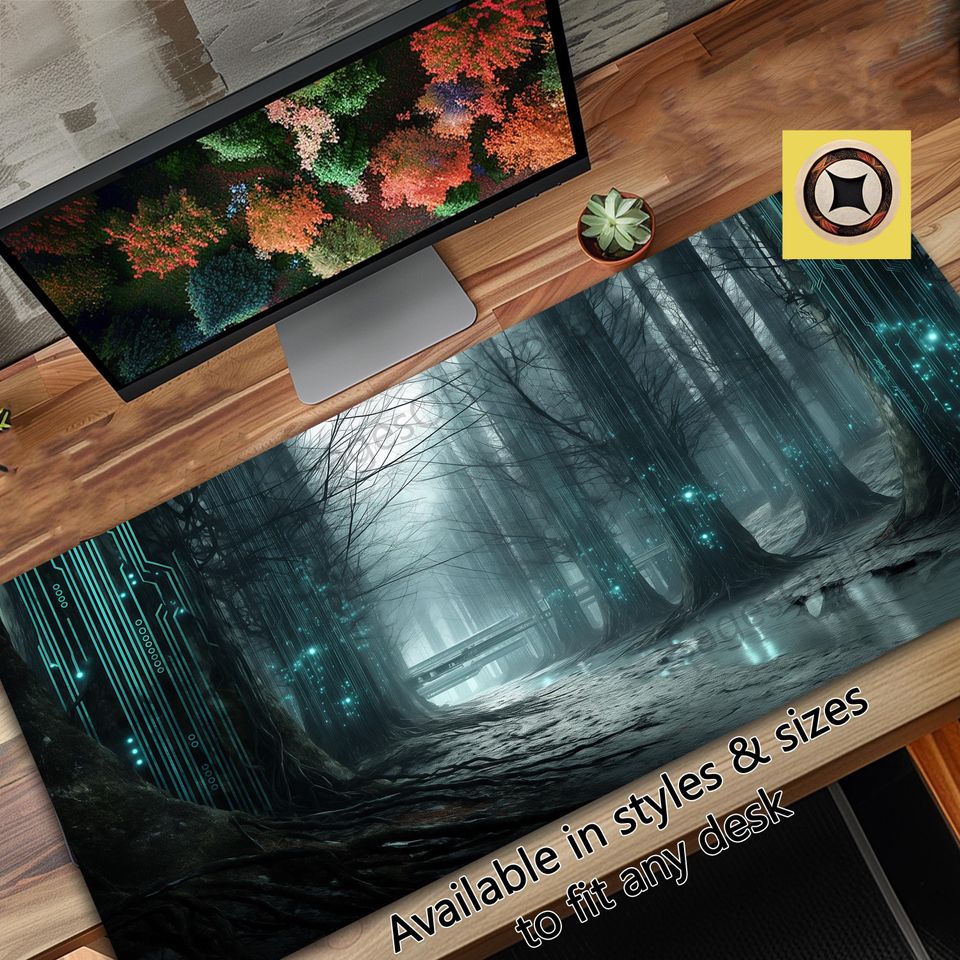 Cybernetic Enchanted Forest TCG Playmat Desk Pad Extended Mouse Pad Gaming Desk Mat Table Decor