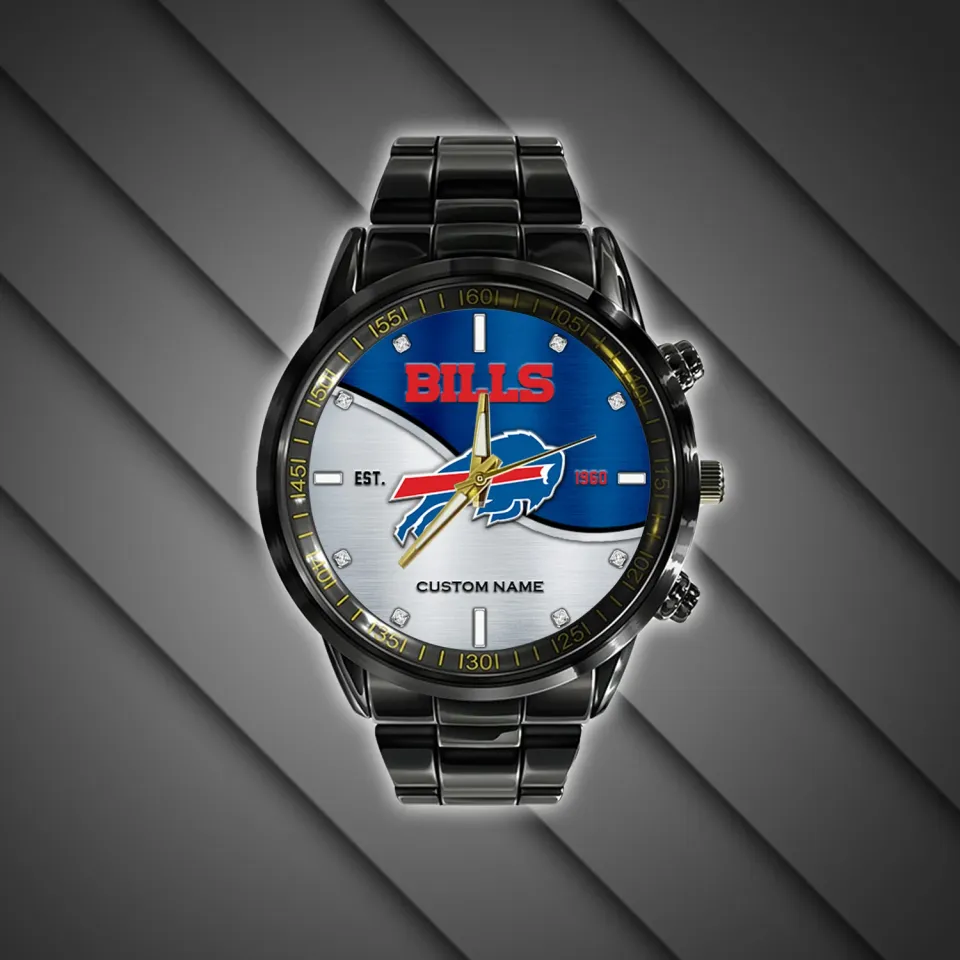 Buffalos Team Bills Football Black Stainless Steel Watch