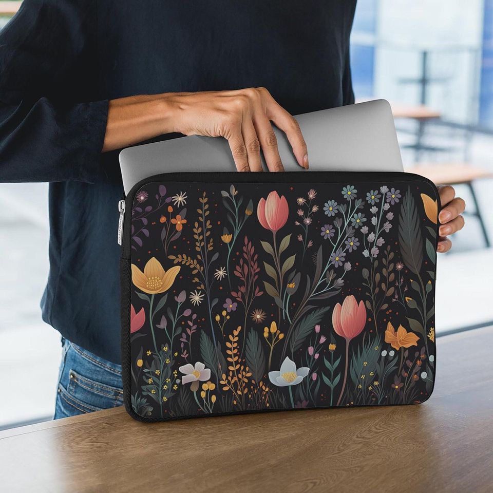 Floral Laptop Sleeve - Storybook Meadow Design, Protective Case