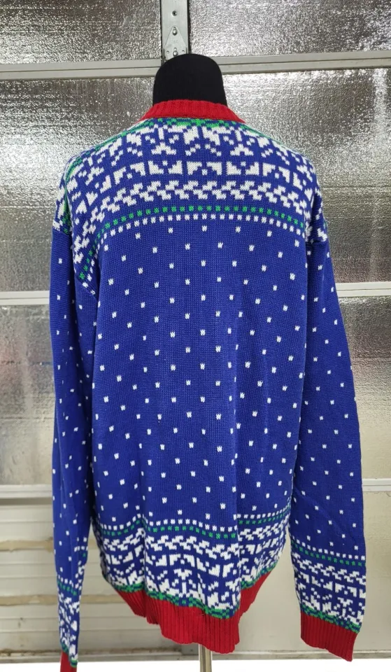 33 Degrees Size Medium- Dinosaur Christmas Sweater - Blue Multicolor - Ugly