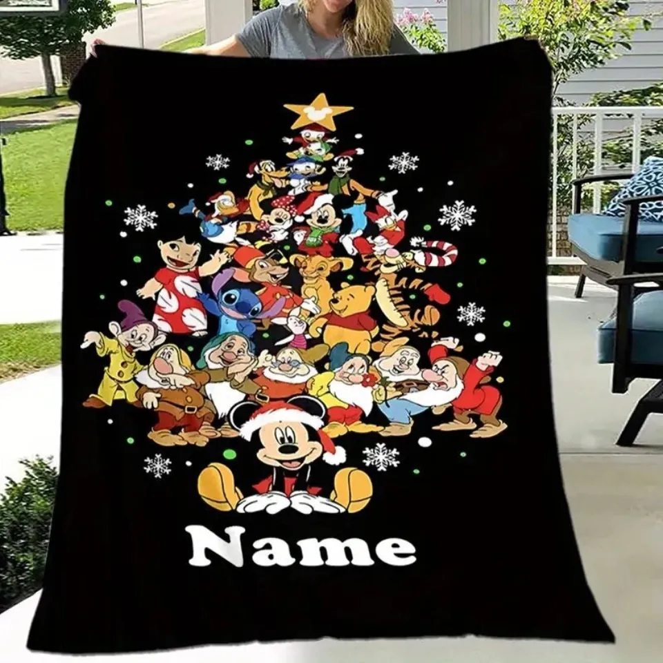 Personalized Christmas Tree Blanket with Animated Characters