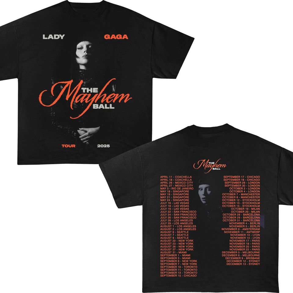 Mayhem Tour Tshirt, 2 sided Design Tee, Ld ga Shirt, Pop Music Lover Shirt