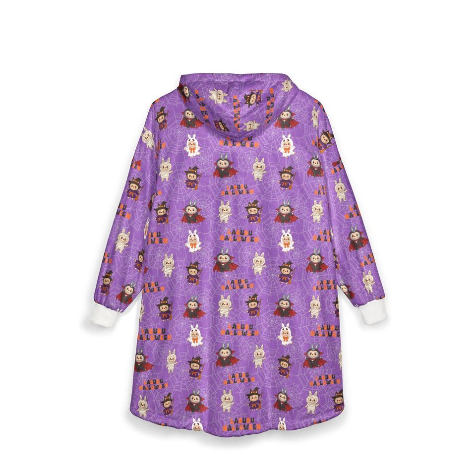 Purple Pink Labubu Blanket Hoodie, Christmas Gift Idea