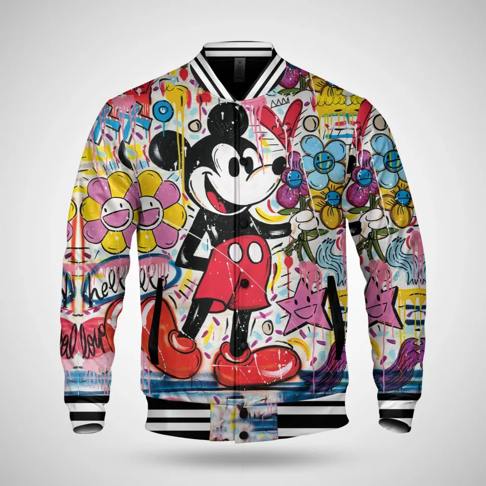 Watercolor Mickey Mouse Flower Baseball Jacket