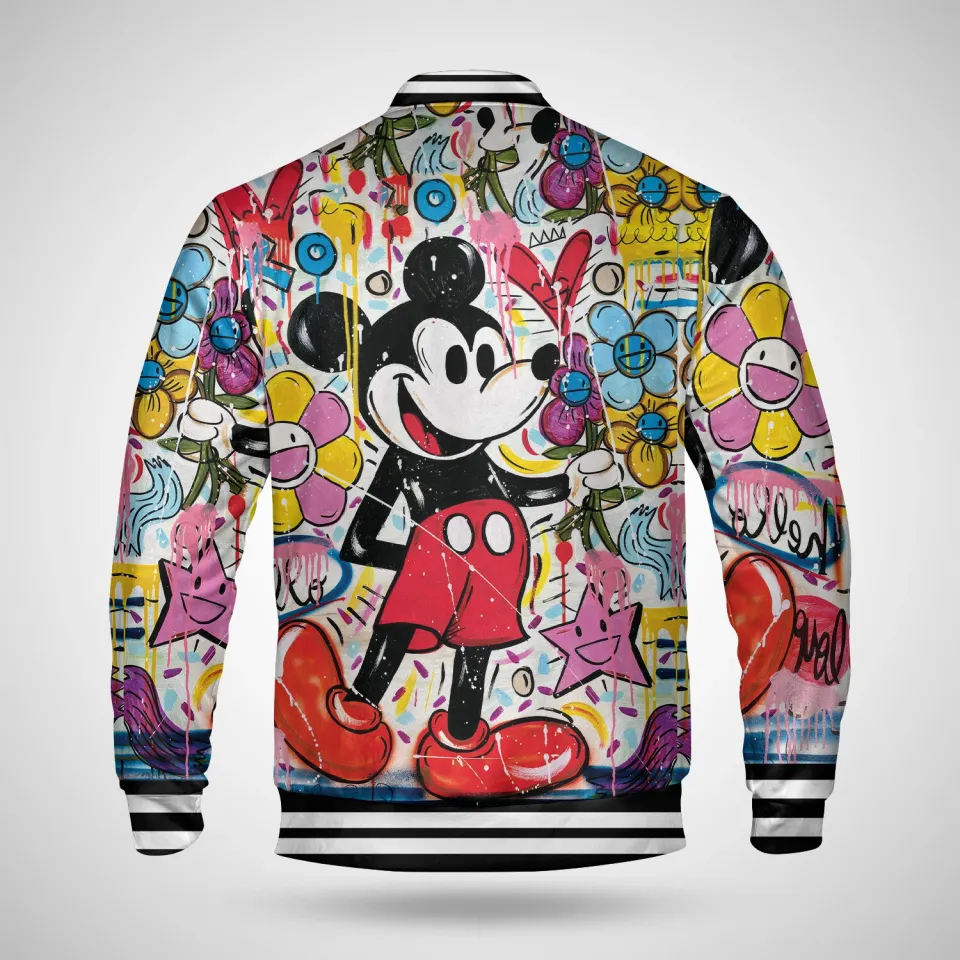 Watercolor Mickey Mouse Flower Baseball Jacket
