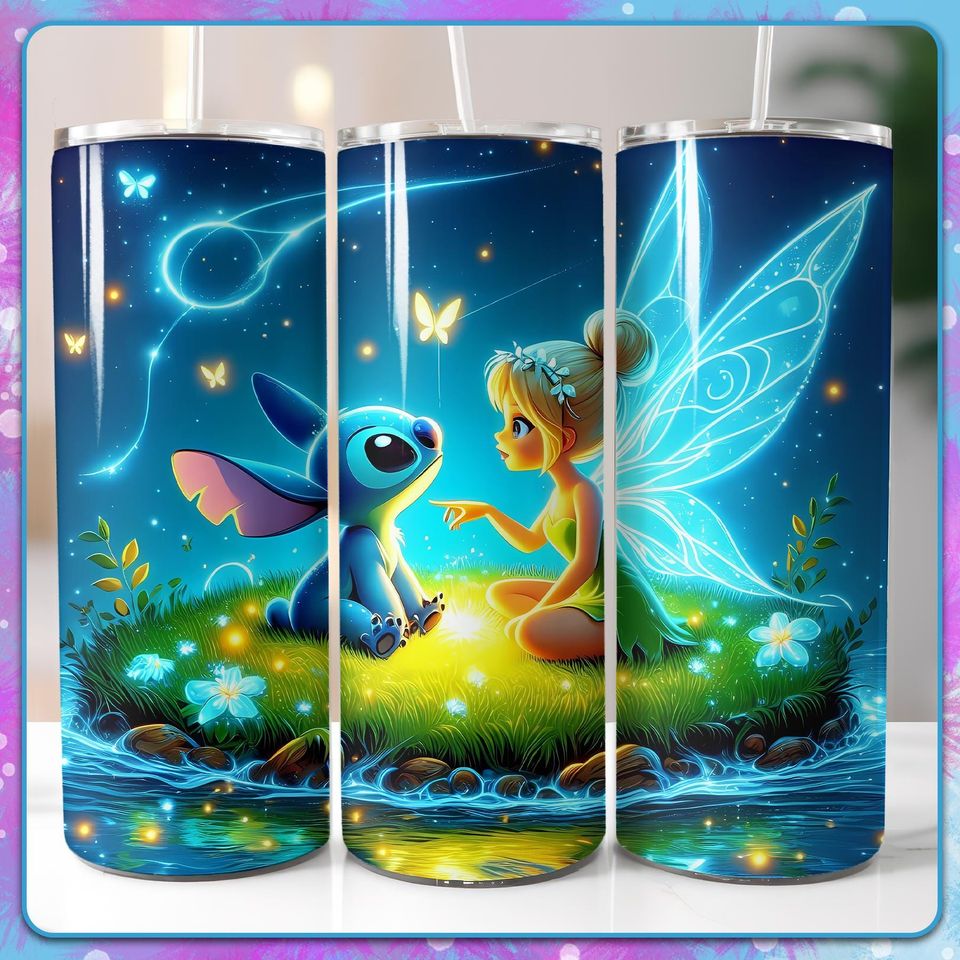 Tinkerbell and Stitch 20 Oz Tumbler Wrap Design