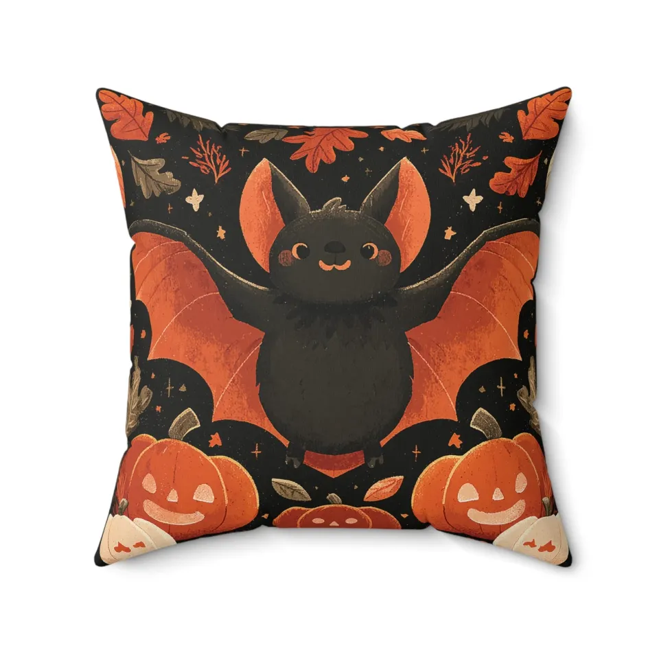 Halloween Bat Pumpkin Throw Pillow Cover